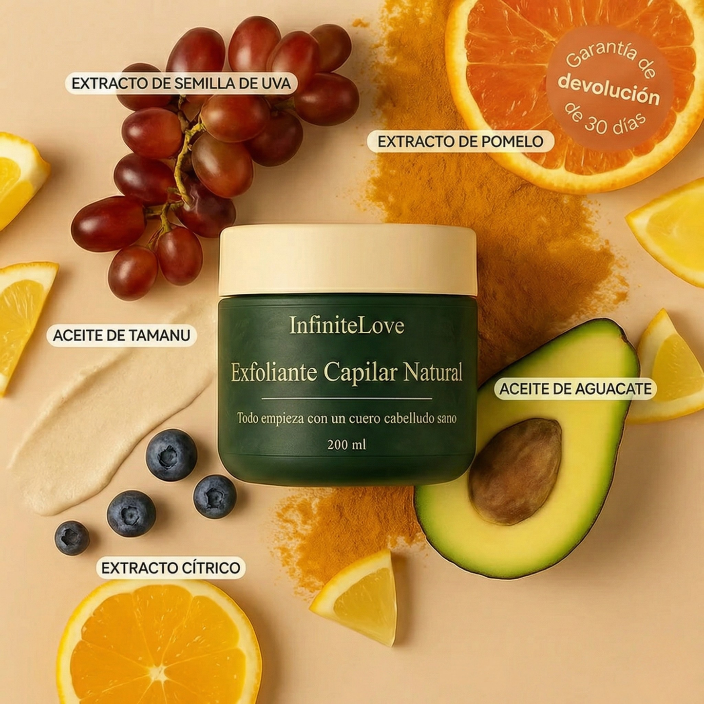 Exfoliante Capilar Natural 'Derma-Calm' con Ácidos Frutales para Psoriasis, Descamación y Alivio del Picor
