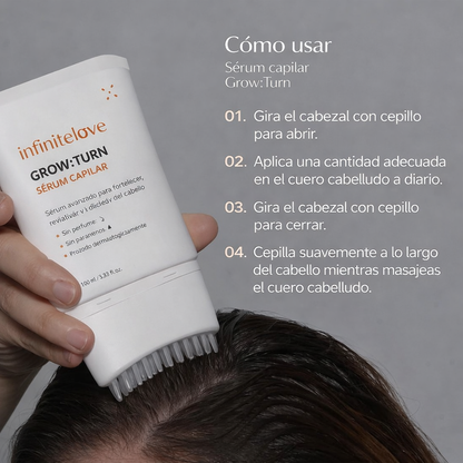 Suero Estimulador de Crecimiento Capilar con Cepillo Masajeador Integrado para Frenar la Caída y Engrosar el Cabello