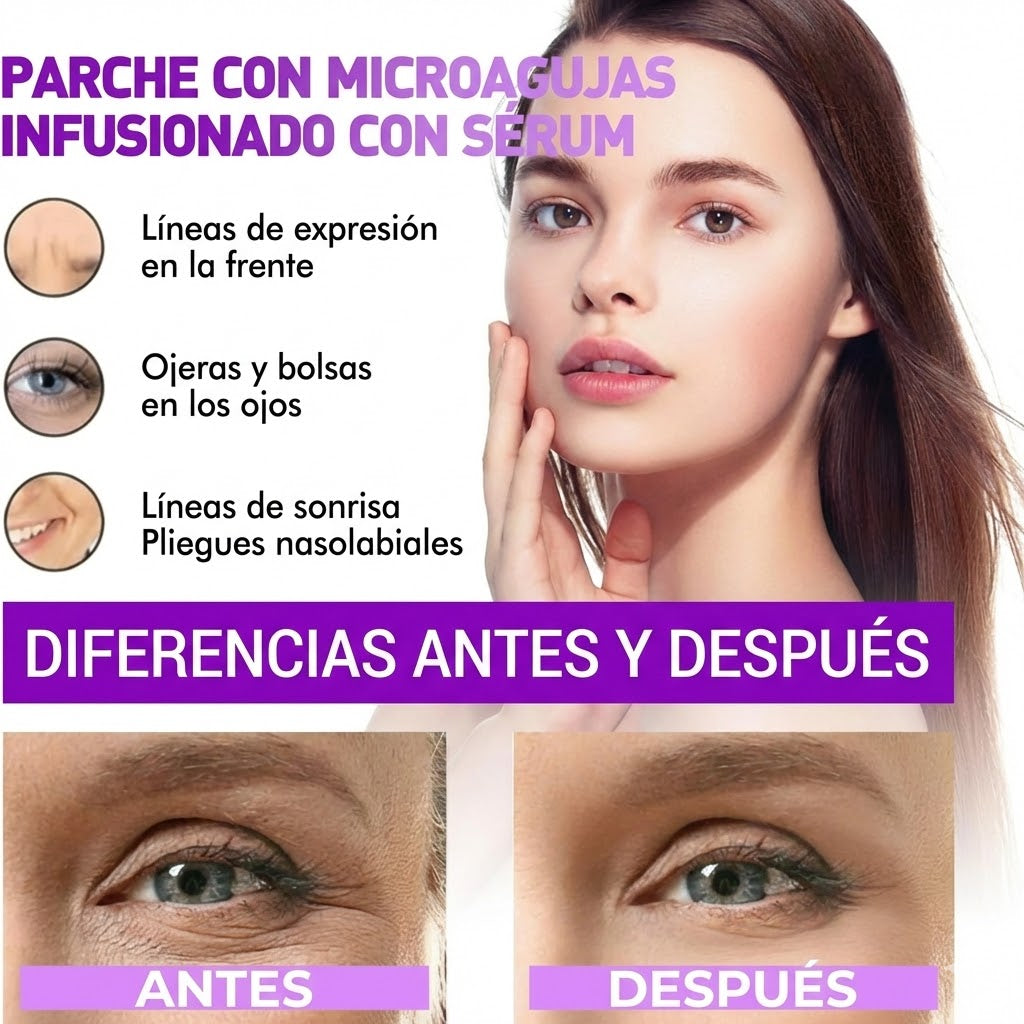 Parches de Microagujas 'MicroGlow' Infusionados con Retinol y Ácido Hialurónico para Rellenar Arrugas, Bolsas y Ojeras