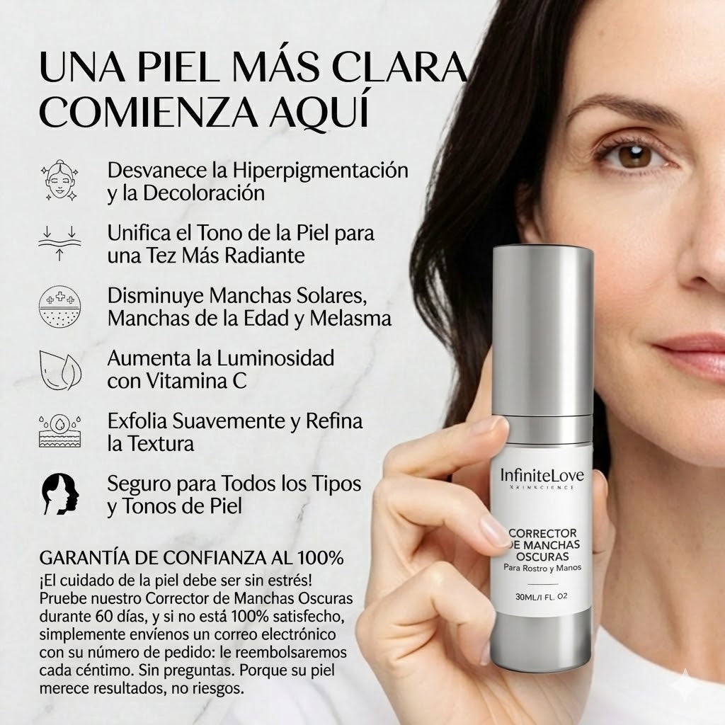 Suero Corrector de Manchas Oscuras con Vitamina C para Hiperpigmentación, Melasma y Marcas de Acné en Rostro y Manos